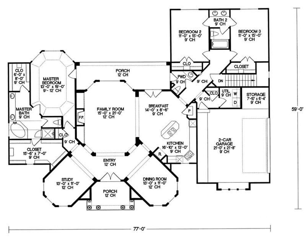 Floor Plan First Story of European Plan #120-1986